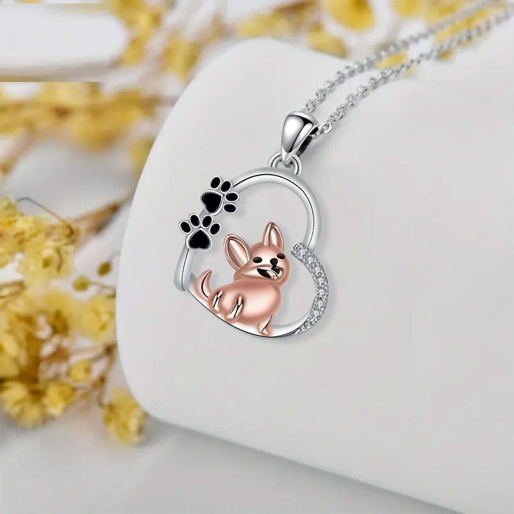 Collier avec cœur et chien en or rose