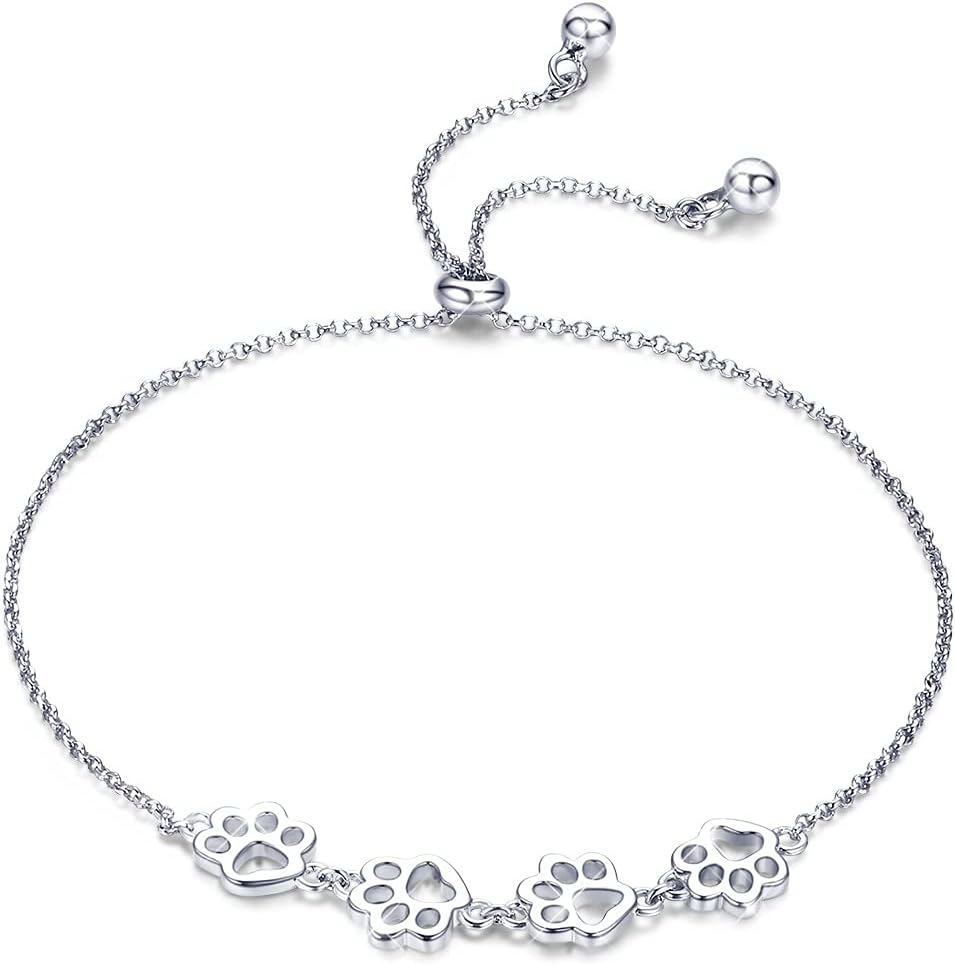 Bracelet en argent sterling avec empreinte de patte de chien – Ajustable