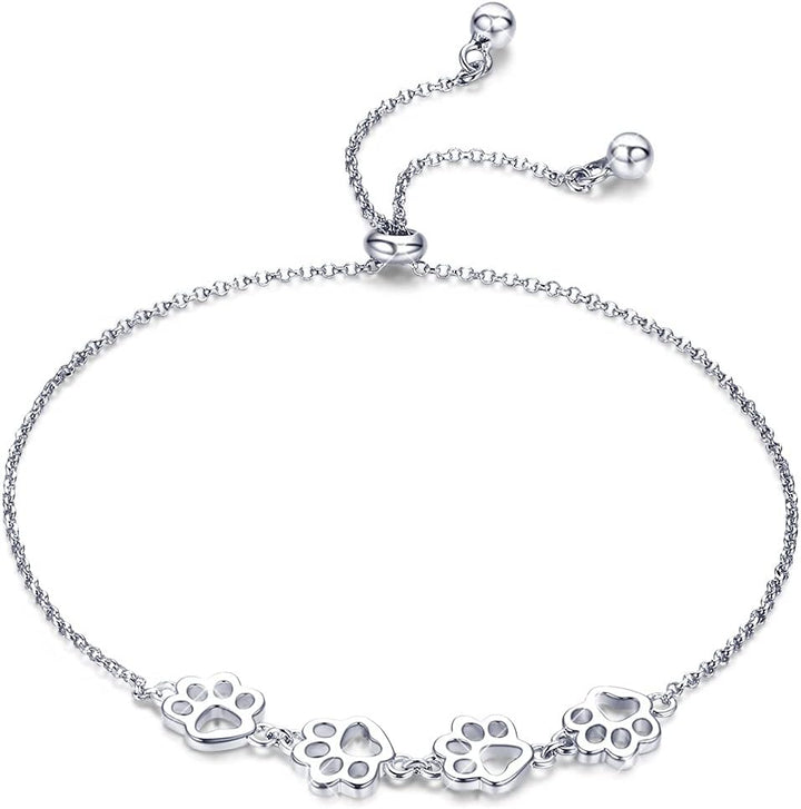 Bracelet en argent sterling avec empreinte de patte de chien – Ajustable