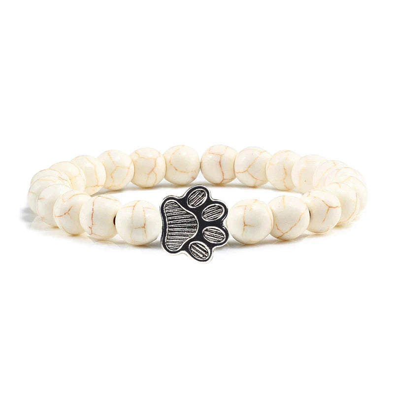 Bracelet en pierre naturelle avec pendentif patte – Bracelet élastique à perles pour homme et femme