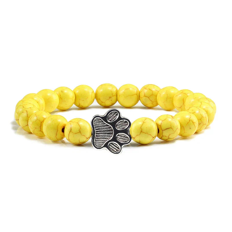 Bracelet en pierre naturelle avec pendentif patte – Bracelet élastique à perles pour homme et femme