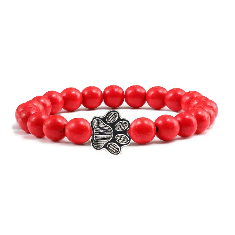 Bracelet en pierre naturelle avec pendentif patte – Bracelet élastique à perles pour homme et femme