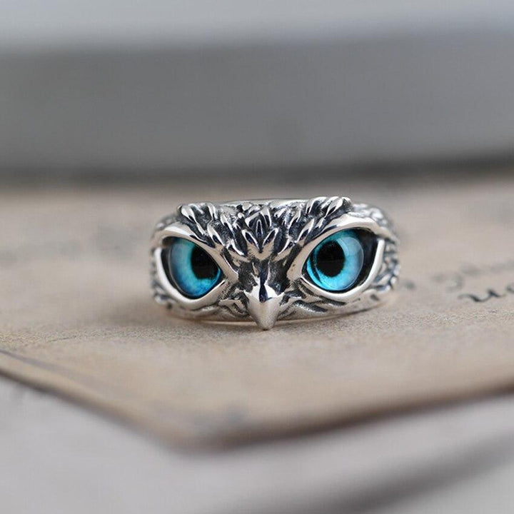 Anneau réglable Hibou Chanceux en argent avec opale
