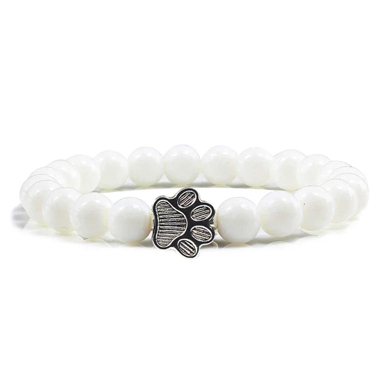 Bracelet en pierre naturelle avec pendentif patte – Bracelet élastique à perles pour homme et femme