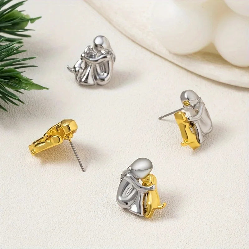 Boucles d'oreilles ourson à double tonalité en argent et or