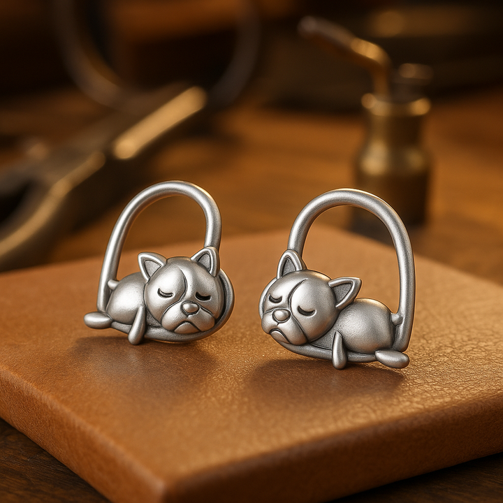 Boucles d'oreilles pendantes avec chiot endormi en argent sterling 925