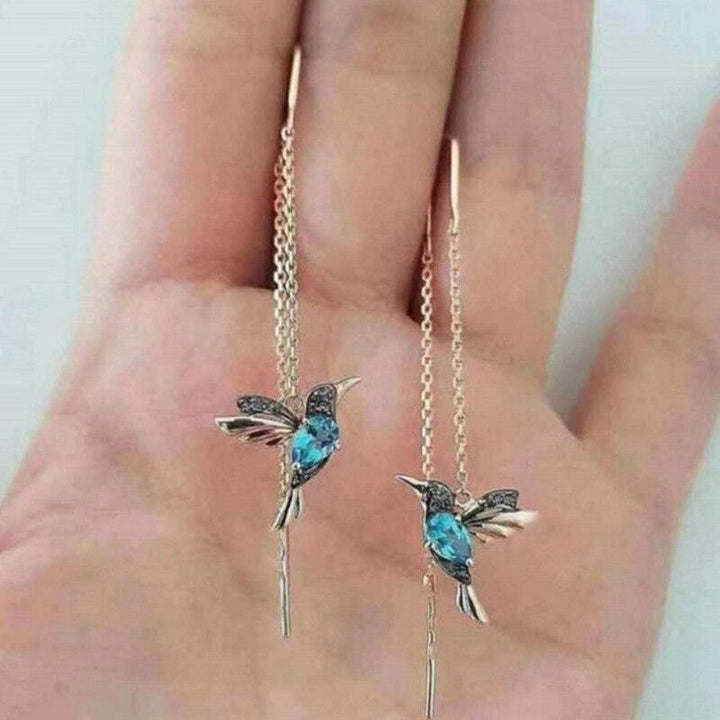 Boucles d'oreilles avec colibri en émail et zirconium