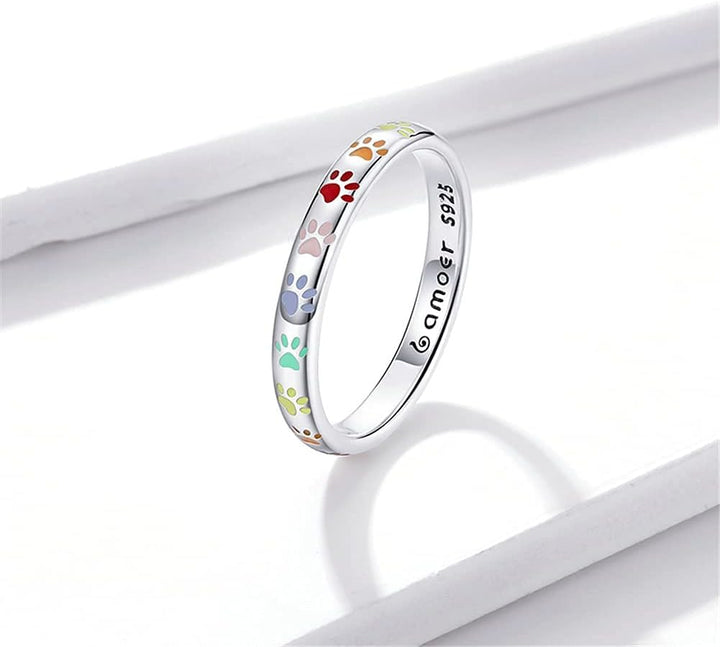 Anneau avec empreinte de patte en argent sterling S925