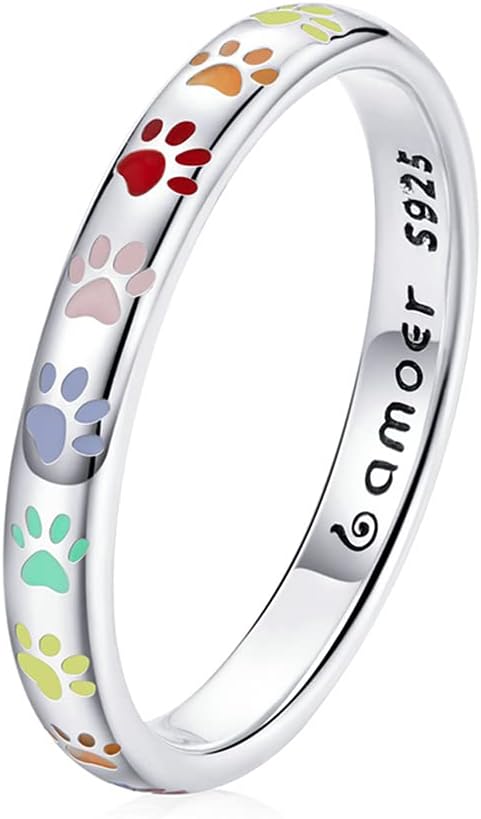 Anneau avec empreinte de patte en argent sterling S925