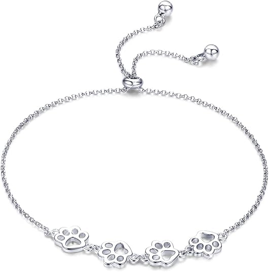 Bracelet en argent sterling avec empreinte de patte de chien – Ajustable