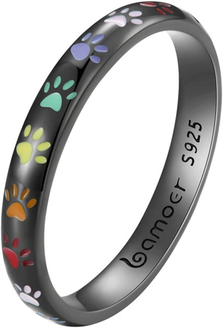 Anneau avec empreinte de patte en argent sterling S925