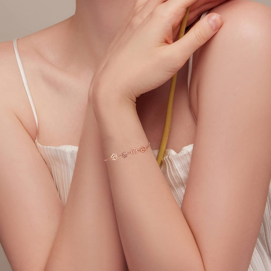 Bracelet en argent sterling avec empreinte de patte de chien – Ajustable