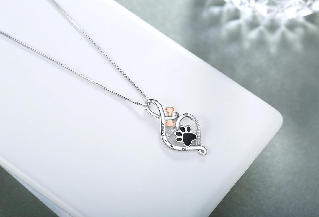 Collier Fortunata avec Patte, Cœur et Os – Pendentif "Toujours dans mon cœur