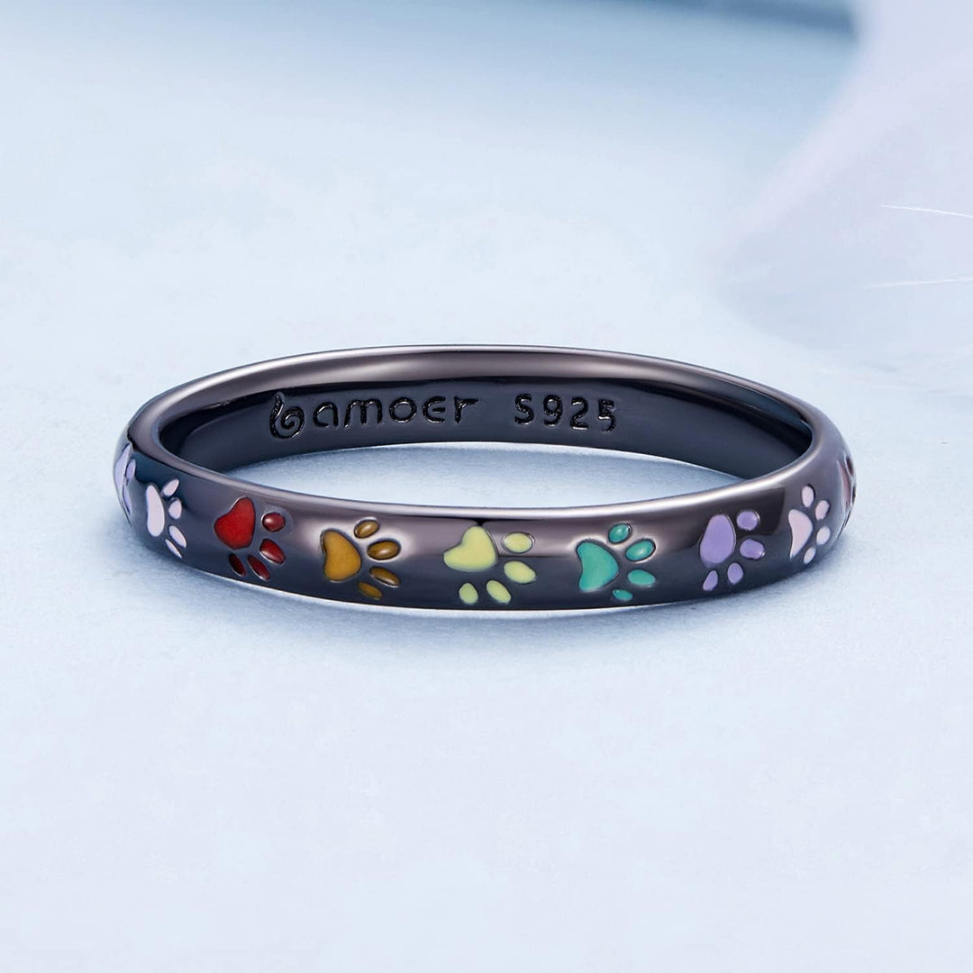 Anneau avec empreinte de patte en argent sterling S925