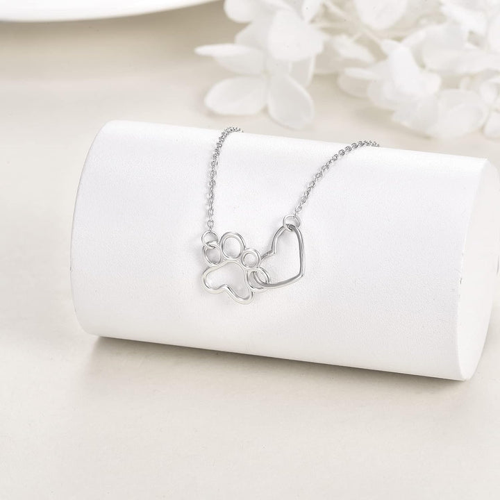 Collier à empreinte de patte en argent sterling – Pendentif en forme de cœur avec cristal et patte de chien