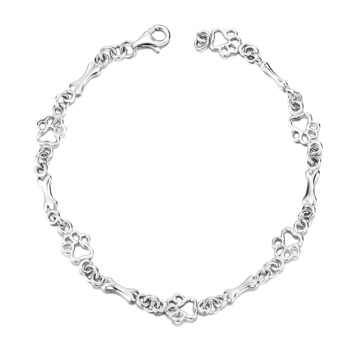 Bracelet avec Breloque Patte et Os de Chien en Argent Massif