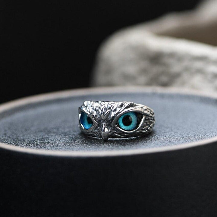 Anneau réglable Hibou Chanceux en argent avec opale