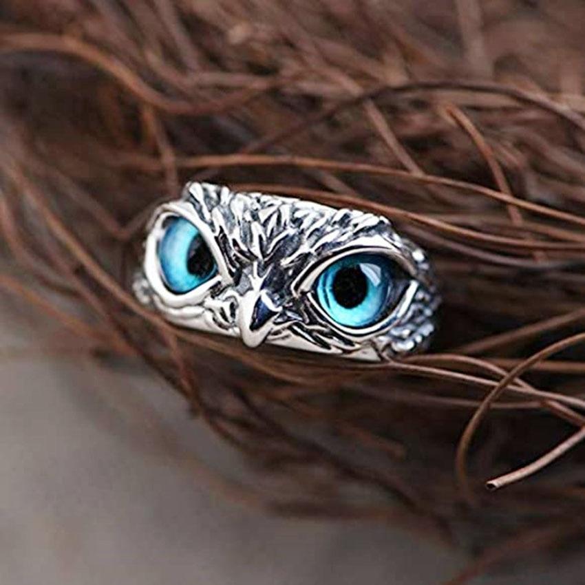 Anneau réglable Hibou Chanceux en argent avec opale
