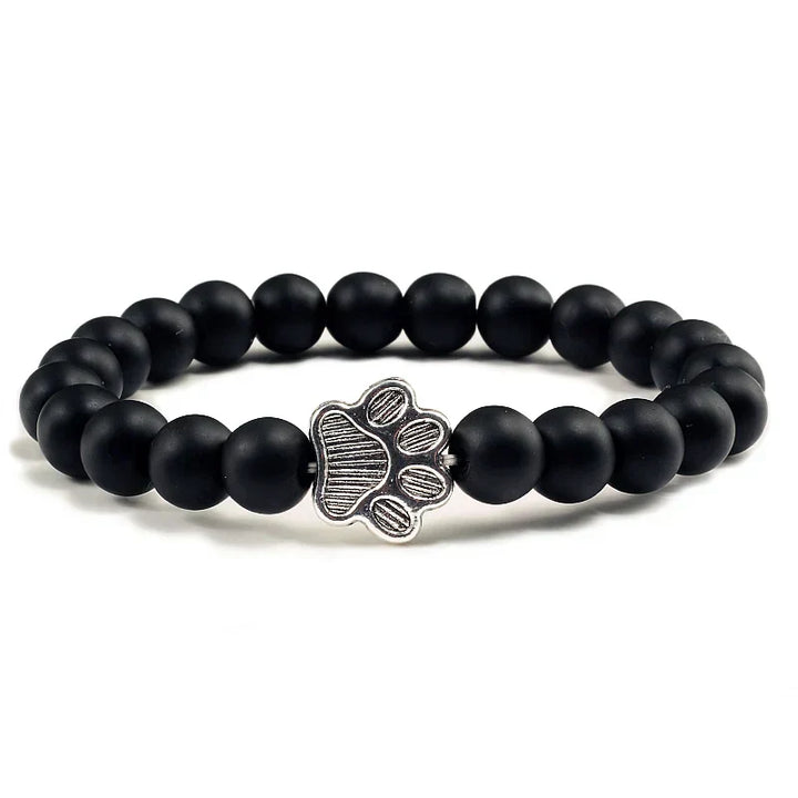 Bracelet en pierre naturelle avec pendentif patte – Bracelet élastique à perles pour homme et femme
