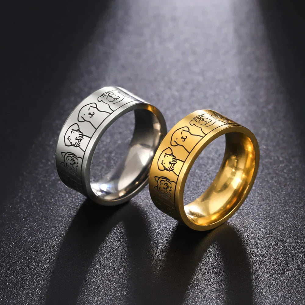 Bague en acier extra large avec motifs de chiens – design gravé pour femmes