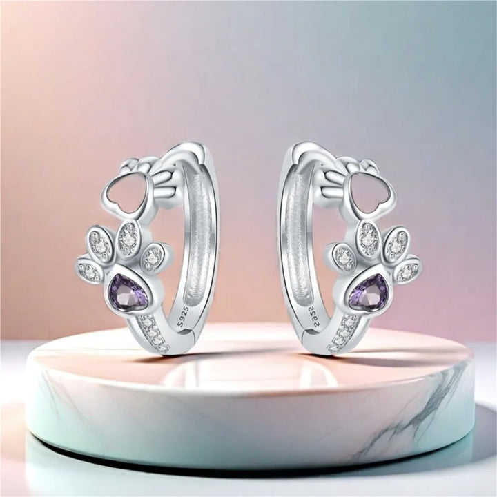 Boucles d'oreilles en anneau avec pattes en argent sterling 925 – Bijoux avec zircons et cœur en pierre pour femme