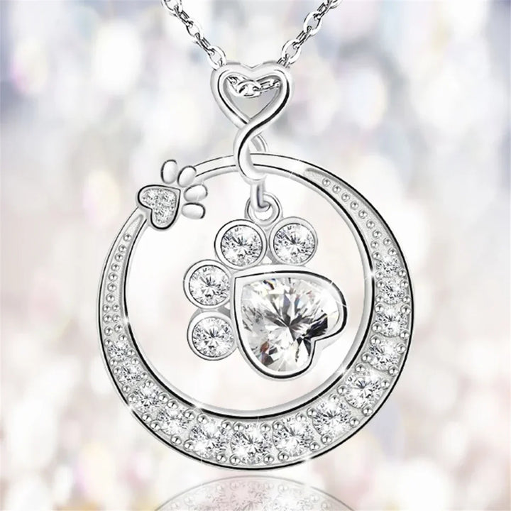 Collier mignon en argent 925 avec patte de chien et zirconia