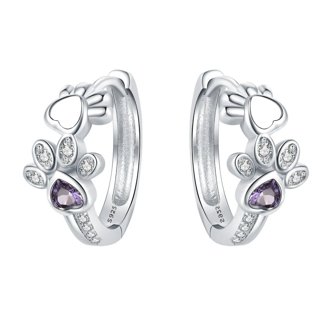 Boucles d'oreilles en anneau avec pattes en argent sterling 925 – Bijoux avec zircons et cœur en pierre pour femme