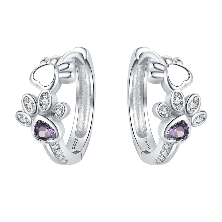 Boucles d'oreilles en anneau avec pattes en argent sterling 925 – Bijoux avec zircons et cœur en pierre pour femme
