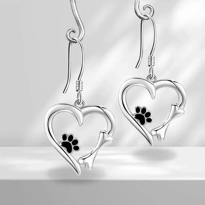 Boucles d'oreilles pendantes en forme de cœur avec empreinte de patte – Bijoux en argent ludiques