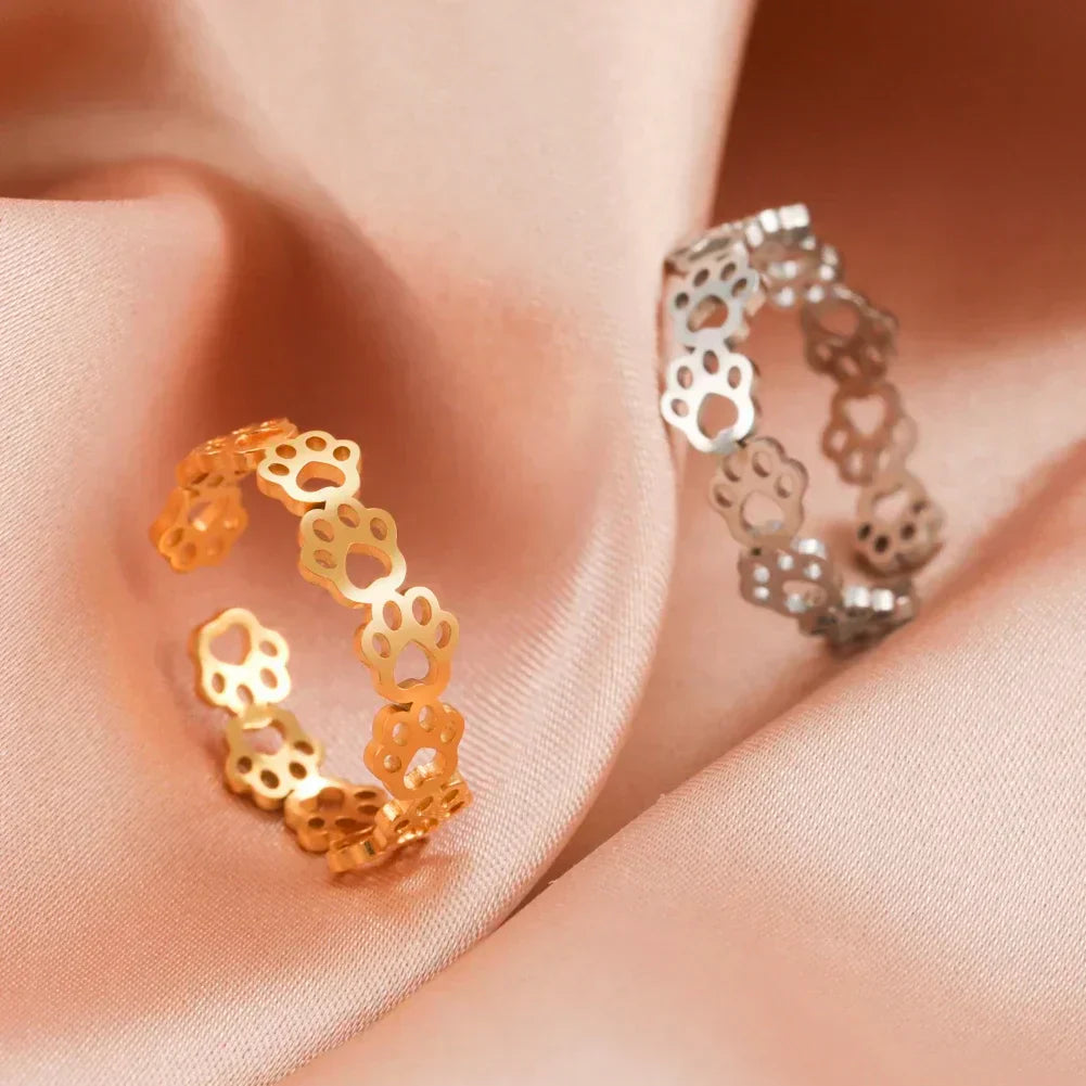 Bague avec Pattes en Acier Inoxydable – Anneau Réglable avec Motif Animal pour Femme