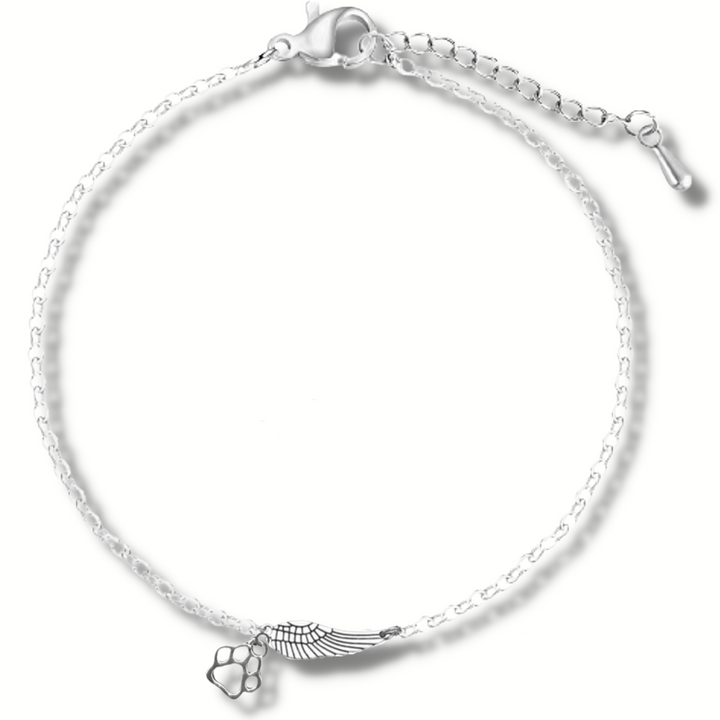 Bracelet commémoratif en argent avec ailes d'ange et empreinte de patte | Fait à la main
