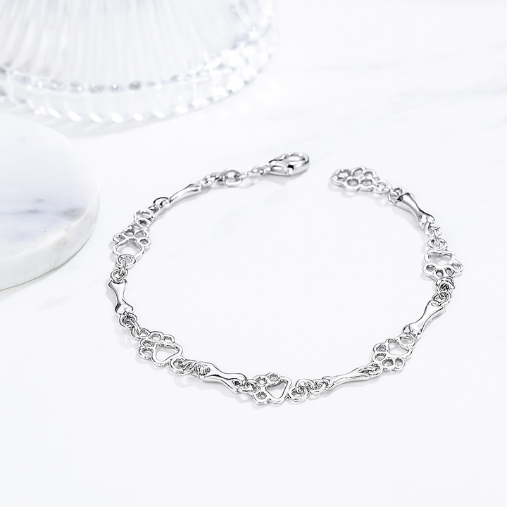 Bracelet avec Breloque Patte et Os de Chien en Argent Massif