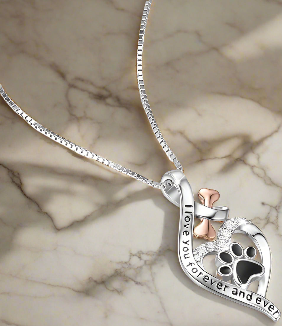 Collier Fortunata avec Patte, Cœur et Os – Pendentif "Toujours dans mon cœur