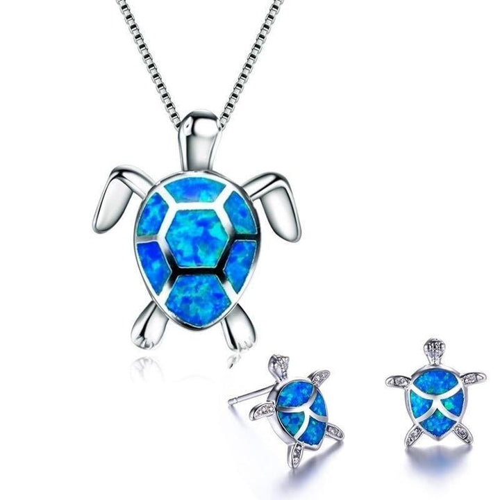 Parure Tortue de Mer – Collier et Boucles d'Oreilles en Argent avec Opale