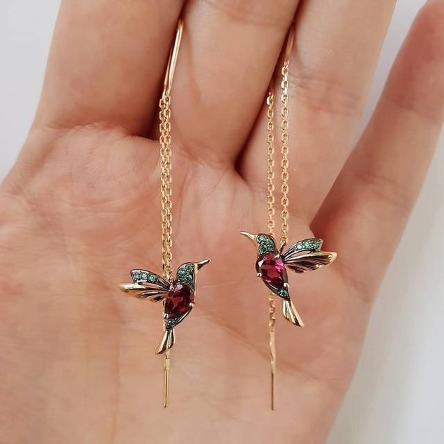 Boucles d'oreilles avec colibri en émail et zirconium