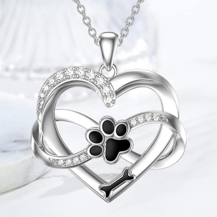 Collier Infinity avec Cœur et Patte en Argent 925 – Bijoux Symboliques pour Animaux de Compagnie